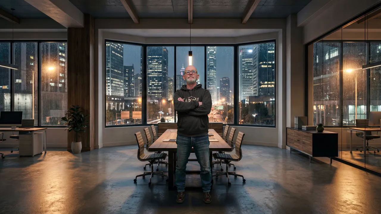 Studio photo VFX pour séminaire d'entreprise avec décor corporate personnalisé